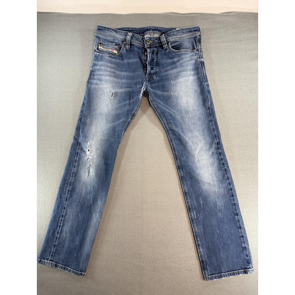 Diesel Safado Jeans Mens 33x30 Medium Wash Blue Slim Straight Distressed Denim